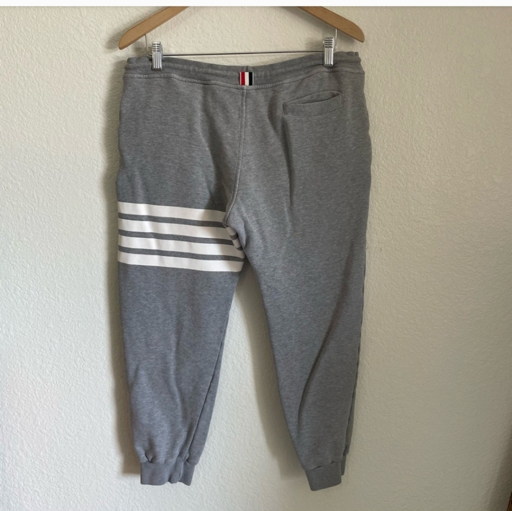 Thom Browne Classic Four Bar Stripe LoopBack Sweatpants Grey Cotton Drawstring